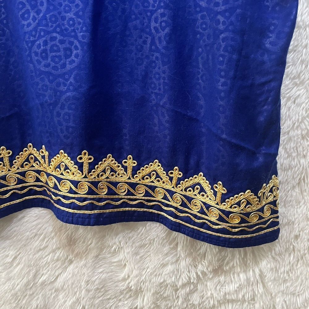 Vintage Embroidered Kaftan Kurti Royal Blue With Gold Scoop Neck - Picture 6 of 14